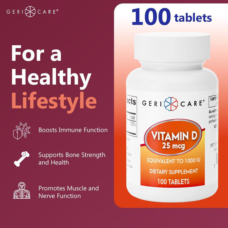 Geri-Care® Vitamin Supplement Vitamin D3 1,000 IU Strength Tablet 100 per Bottle (866980_BT) 1/BT
