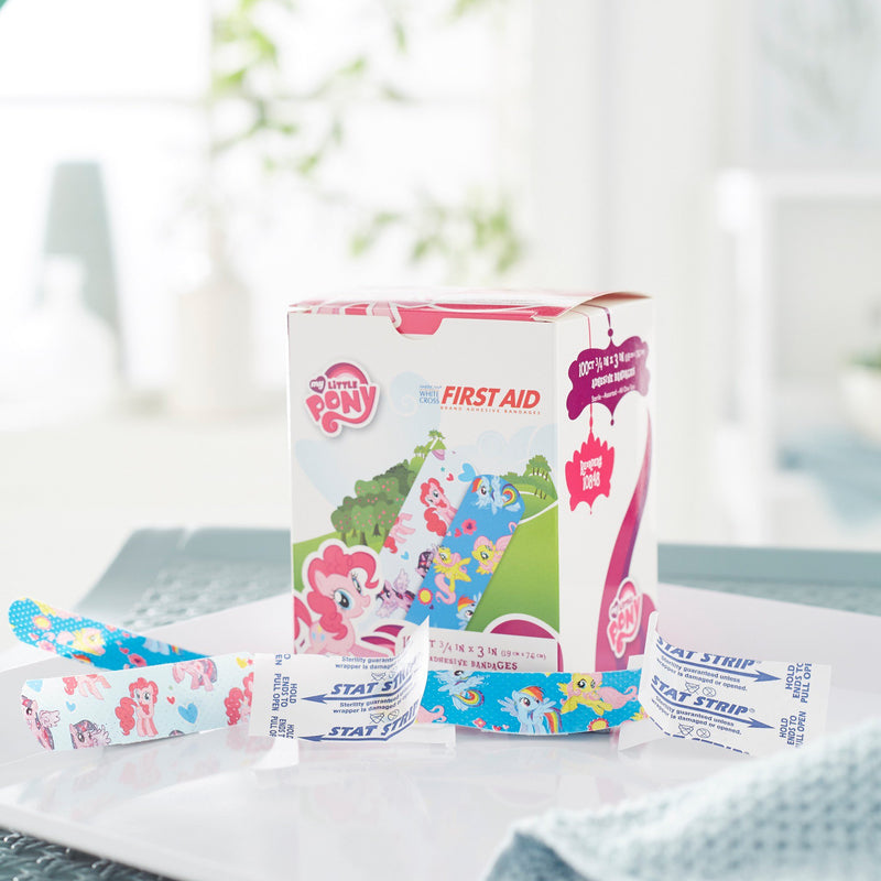 American® White Cross Stat Strip® Adhesive Strip 3/4 X 3 Inch Plastic Rectangle Kid Design (My Little Pony) Sterile (980583_CS) 1200/CS