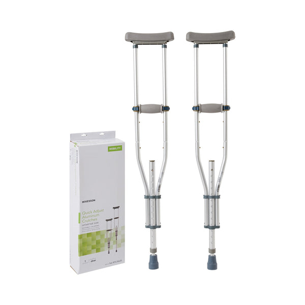 McKesson Underarm Crutches Youth / Adult / Tall Adult 4 Foot 6 Inch to 6 Foot 6 Inch User Height Aluminum Frame 300 lbs. Weight Capacity (1095263_BX) 1/BX