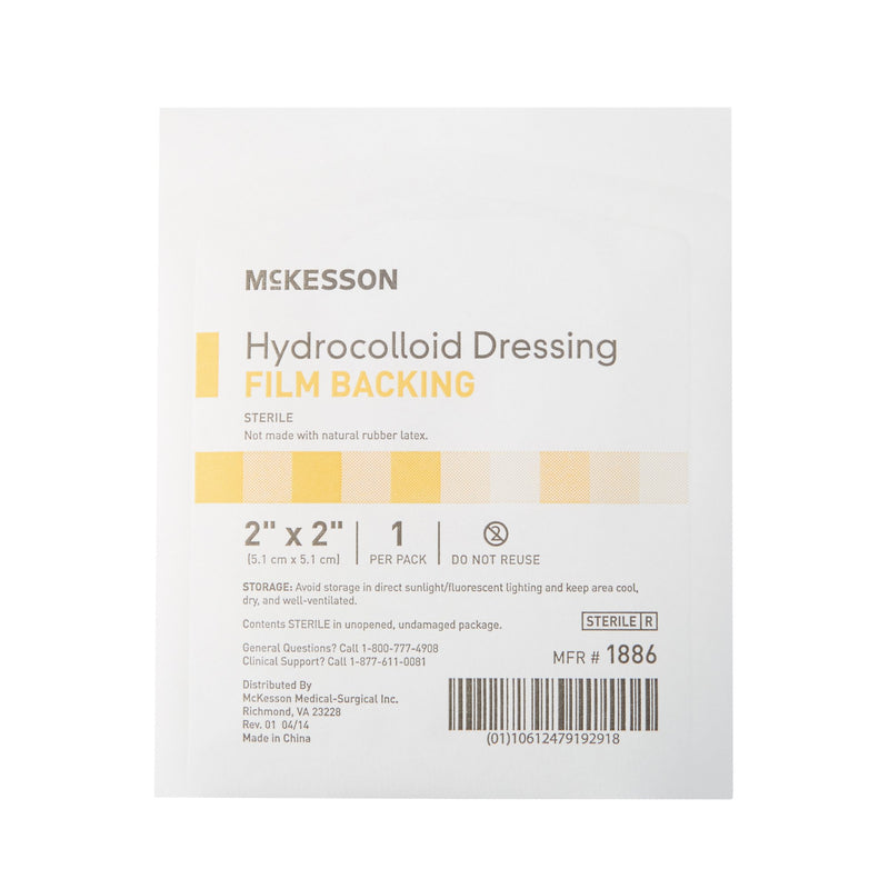 McKesson Hydrocolloid Dressing Waterproof Film Backing 2 X 2 Inch Square Hydrocolloid / Film (882991_CS) 400/CS
