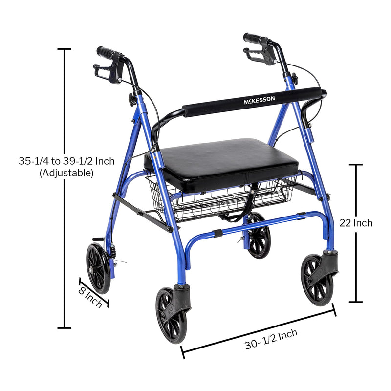 McKesson Bariatric 4 Wheel Rollator Blue Adjustable Height / Folding Steel Frame (1205411_CS) 1/CS