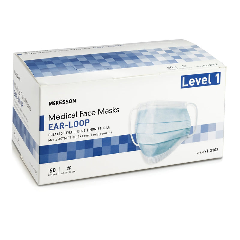 McKesson Procedure Mask ASTM Level 1 Earloops One Size Fits Most (1196784_BX) 50/BX