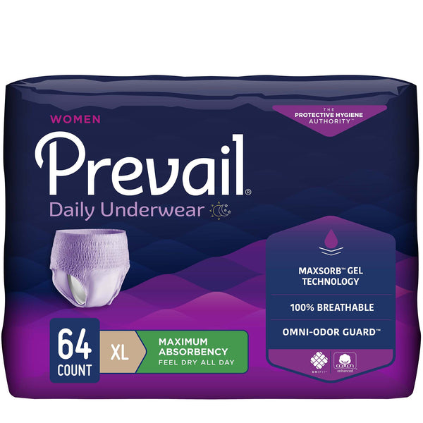Prevail® Daily Underwear Female Adult Absorbent Underwear Pull On with Tear Away Seams X-Large Disposable Heavy Absorbency (889083_BG) 16/BG