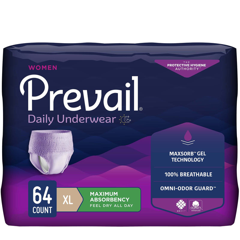 Prevail® Daily Underwear Female Adult Absorbent Underwear Pull On with Tear Away Seams X-Large Disposable Heavy Absorbency (889083_BG) 16/BG