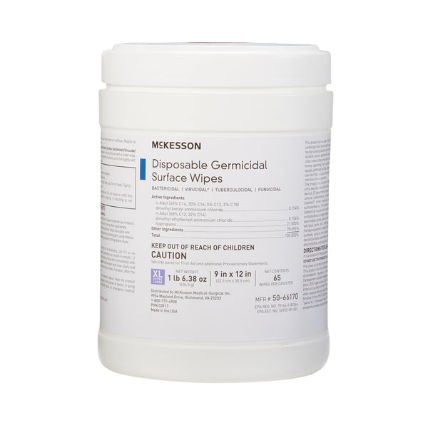 McKesson Surface Disinfectant Premoistened Manual Pull Wipe 65 Count Canister Alcohol Scent NonSterile (949454_CS) 12/CS