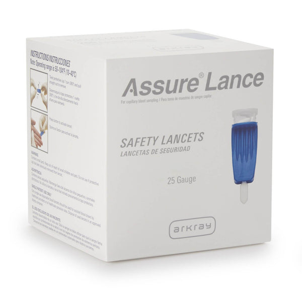 Assure® Safety Lancet 25 Gauge Protective Safety Cap Push Button Activation Finger (962942_BX) 100/BX