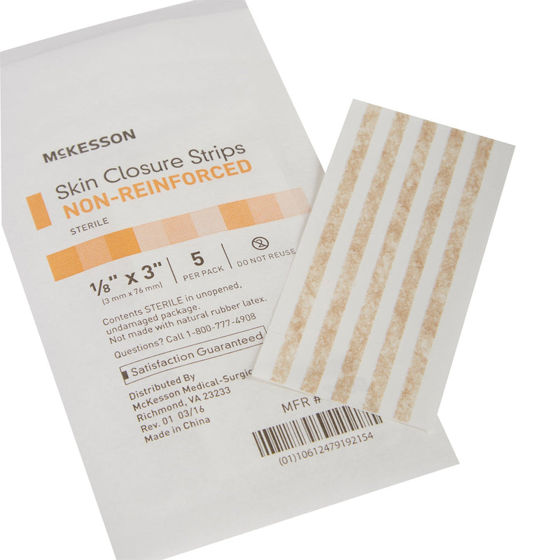 McKesson Skin Closure Strip 1/8 X 3 Inch Nonwoven Material Flexible Strip Tan (876299_BX) 50/BX