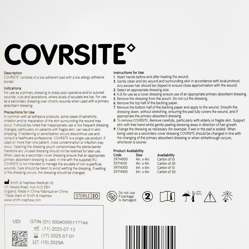 Covrsite Composite Dressing 6 X 6 Inch Square NonSterile Film Backing (350591_CS) 100/CS