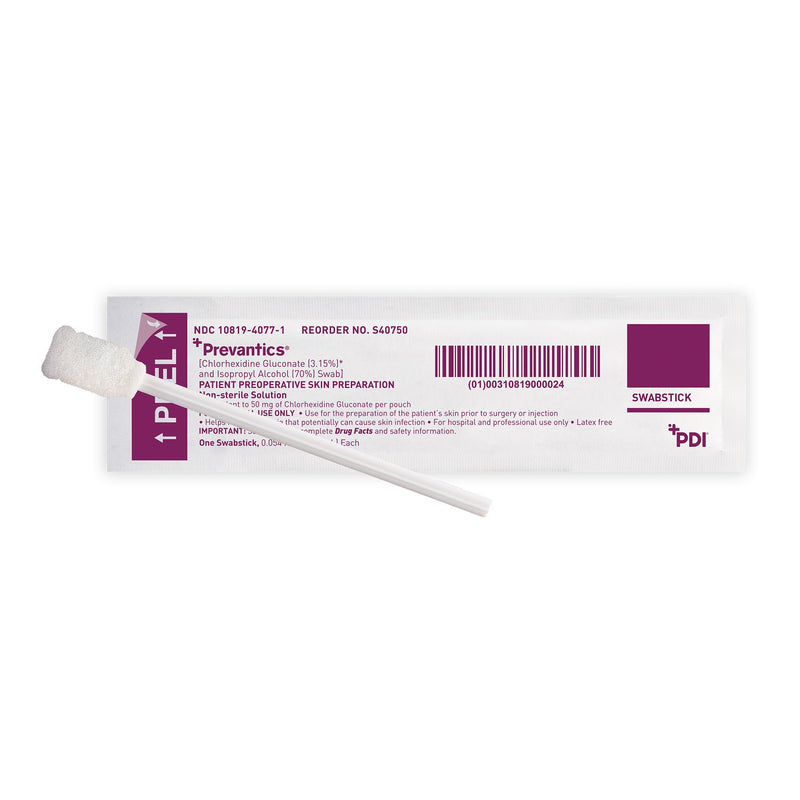 Prevantics® Impregnated Swabstick 3.15% / 70% Strength CHG (Chlorhexidine Gluconate) / Isopropyl Alcohol Individual Packet NonSterile (532825_CS) 500/CS