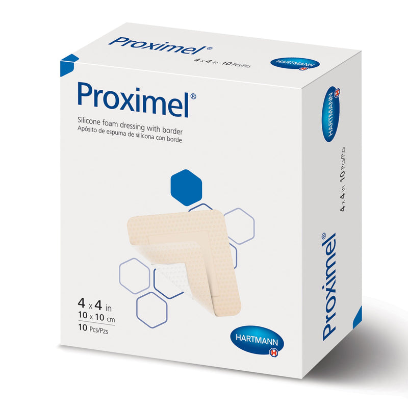 Proximel® Foam Dressing 4 X 4 Inch With Border Waterproof Film Backing Silicone Adhesive Square Sterile (1242744_BX) 10/BX