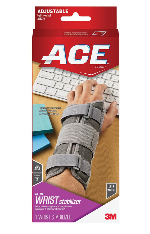 3M™ Ace™ Wrist Brace Aluminum / Nylon / Polyester / Polypropylene / Polyurethane / Spandex Left Hand Gray One Size Fits Most (1084222_EA) 1/EA