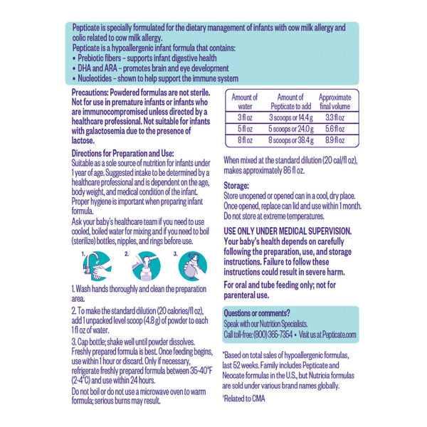 Pepticate™ Infant Formula Unflavored 13.2 oz. Can Powder Cow's Milk Allergy (1251155_CS) 4/CS