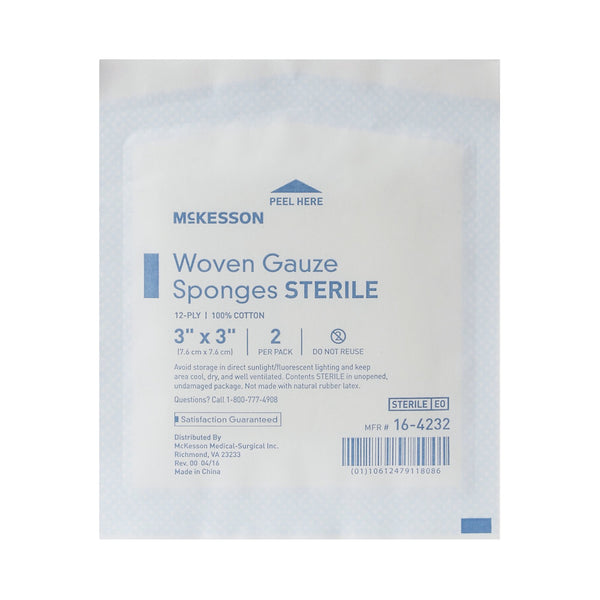 McKesson Gauze Sponge 3 X 3 Inch 12-Ply Sterile 2 per Pack (384816_CS) 1200/CS