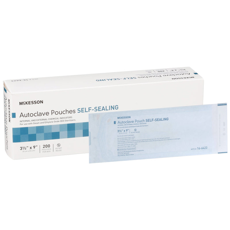 McKesson Sterilization Pouch Ethylene Oxide (EO) Gas / Steam 3-1/2 X 9 Inch Transparent Blue / White Self Seal Paper / Film (960943_CS) 2000/CS