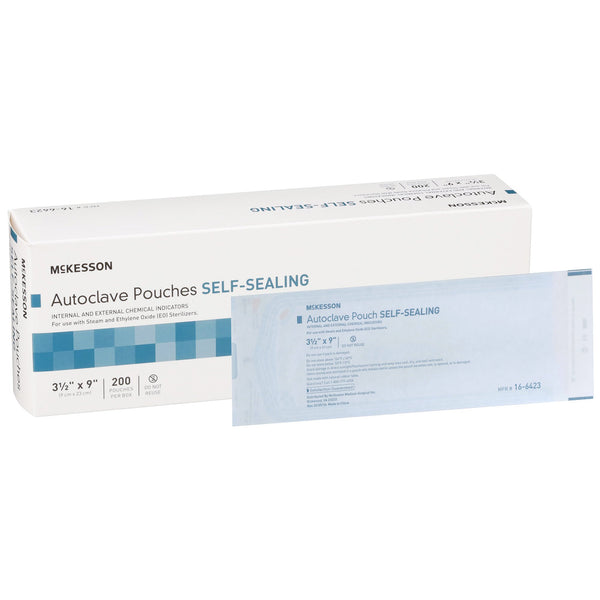 McKesson Sterilization Pouch Ethylene Oxide (EO) Gas / Steam 3-1/2 X 9 Inch Transparent Blue / White Self Seal Paper / Film (960943_BX) 200/BX