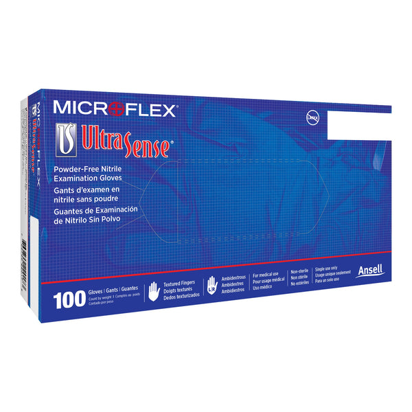 Ultrasense® Exam Glove Small NonSterile Nitrile Standard Cuff Length Textured Fingertips Blue Not Rated (546676_CS) 10/CS