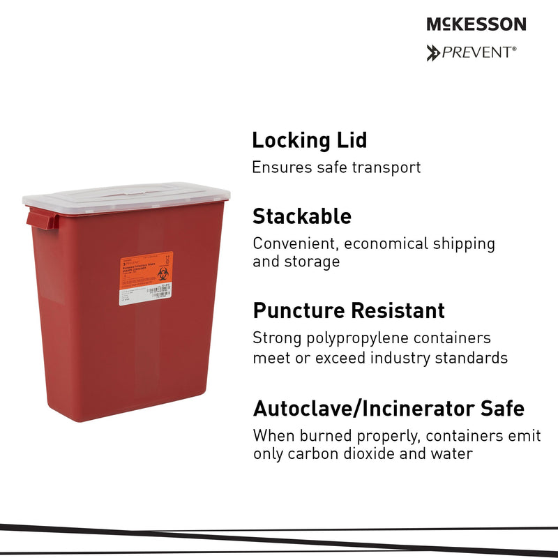McKesson Sharps Container Red Base 13-1/2 H X 12-1/2 W X 6 D Inch Horizontal Entry 3 Gallon (586908_EA) 1/EA
