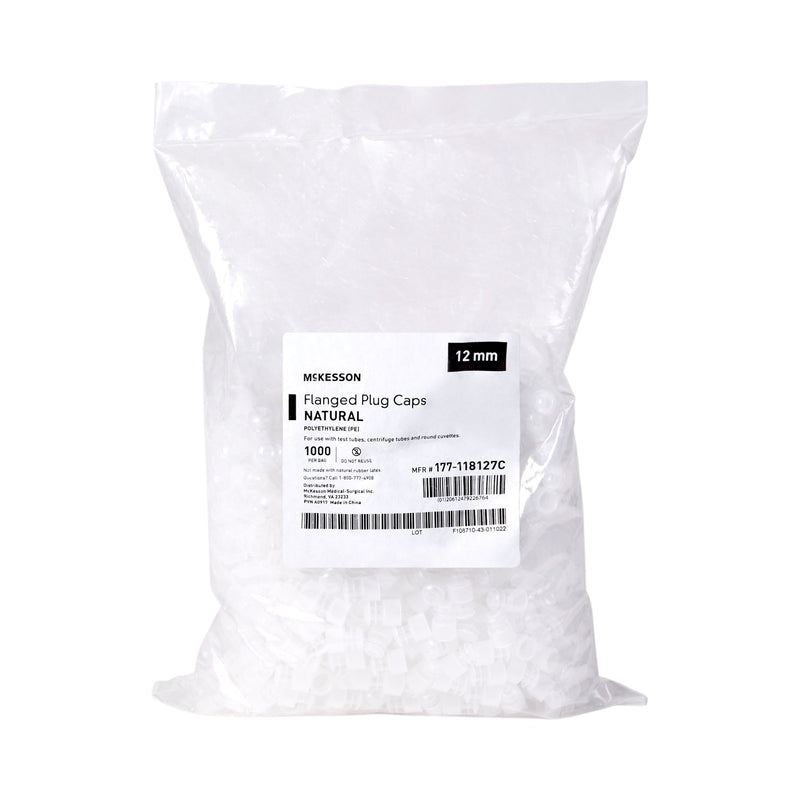 McKesson Tube Closure Polyethylene Flanged Plug Cap Natural 12 mm 12 mm Test Tubes, Centrifuge Tubes, Round Cuvettes NonSterile (1082110_BG) 1000/BG