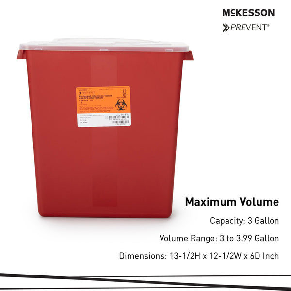 McKesson Sharps Container Red Base 13-1/2 H X 12-1/2 W X 6 D Inch Horizontal Entry 3 Gallon (586908_EA) 1/EA