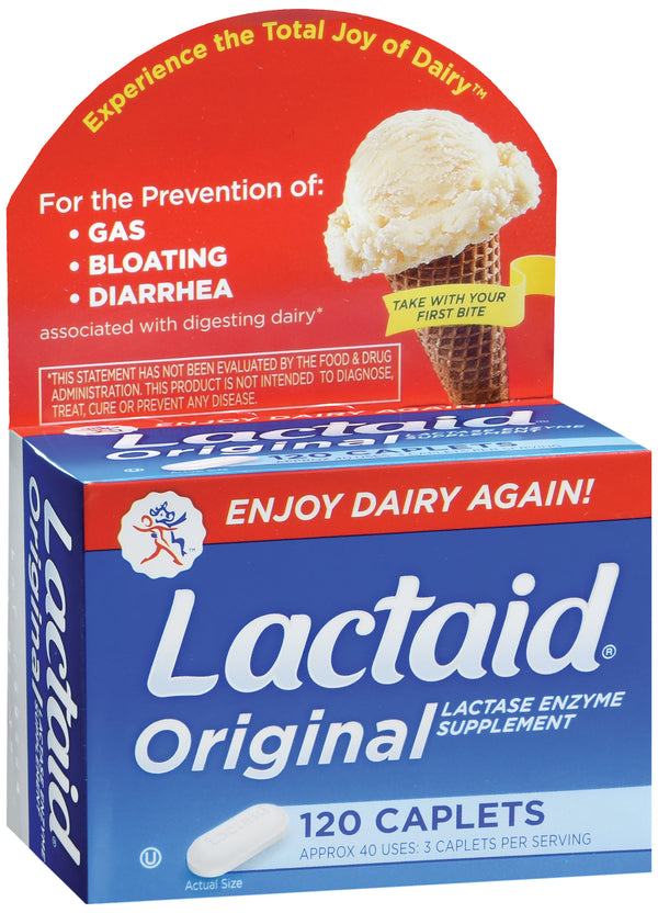 Lactaid® Original Dietary Supplement Lactase Enzyme 3,300 IU Strength Tablet 120 per Box Unflavored (696219_CS) 24/CS