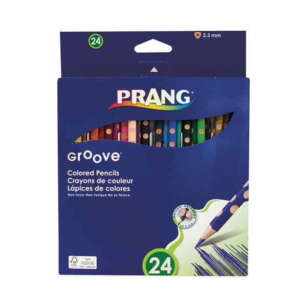 Prang® Groove Colored Pencils, 3.3 mm, 2B, Assorted Lead and Barrel Colors, 24/Pack (DIX28124) Set of 24