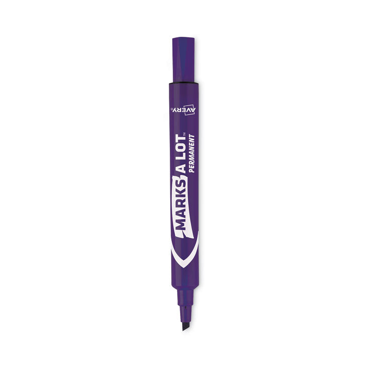 Avery® MARKS A LOT Large Desk-Style Permanent Marker, Broad Chisel Tip, Purple, Dozen (8884) (AVE08884)