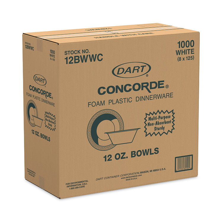 Dart® Concorde Non-Laminated Foam Bowl, 12 oz, White, 125/Pack, 8 Packs/Carton (DCC12BWWC)