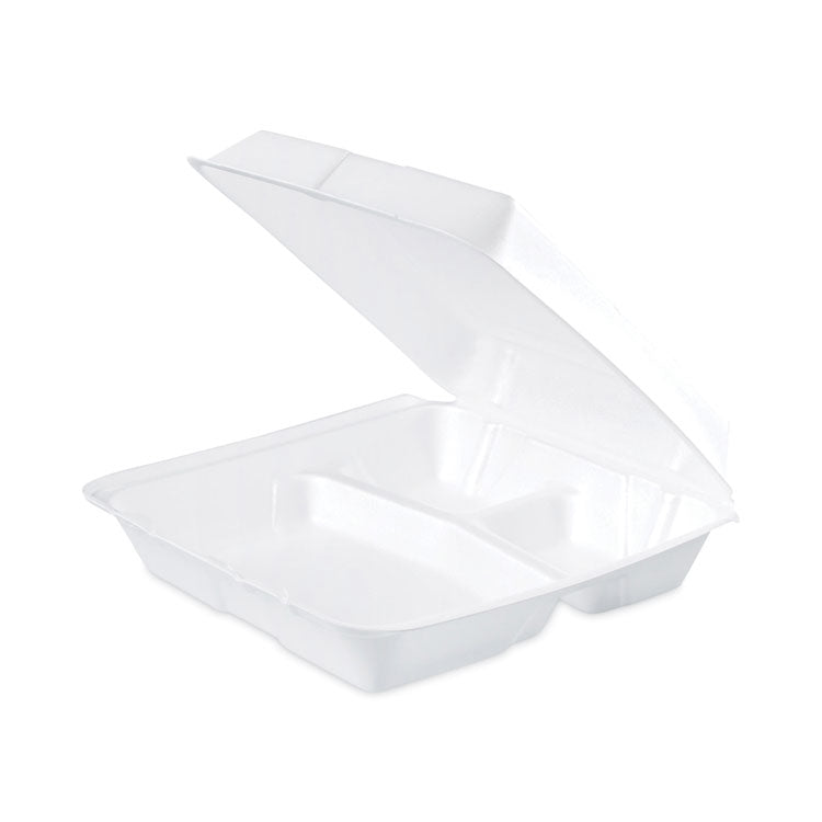 Dart® Insulated Foam Hinged Lid Containers, 3-Compartment, 9.3 x 9.5 x 3, White, 200/Pack, 2 Packs/Carton (DCC95HT3)