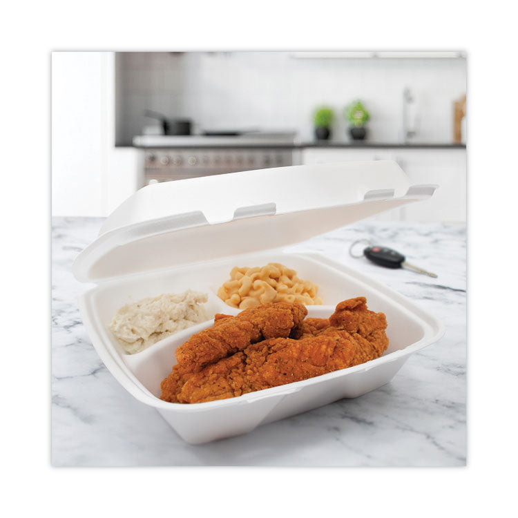 Dart® Insulated Foam Hinged Lid Containers, 3-Compartment, 9 x 9.4 x 3, White, 200/Pack, 2 Packs/Carton (DCC90HT3)