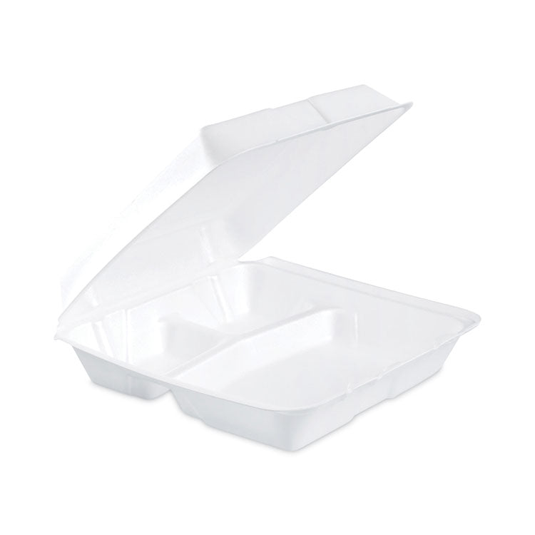 Dart® Insulated Foam Hinged Lid Containers, 3-Compartment, 9.3 x 9.5 x 3, White, 200/Pack, 2 Packs/Carton (DCC95HT3)