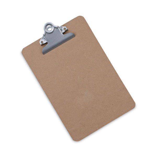 Universal® Hardboard Clipboard, 0.75" Clip Capacity, Holds 5 x 8 Sheets, Brown (UNV05610)