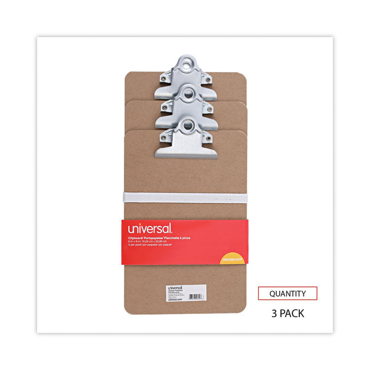 Universal® Hardboard Clipboard, 0.75" Clip Capacity, Holds 5 x 8 Sheets, Brown, 3/Pack (UNV05610VP) Pack of 3
