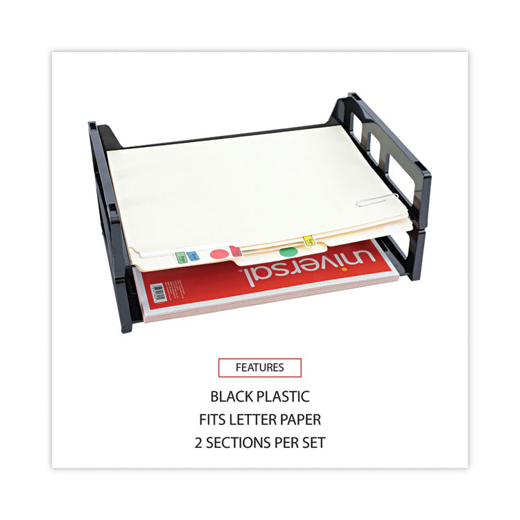 Universal® Recycled Plastic Side Load Desk Trays, 2 Sections, Letter Size Files, 13" x 9" x 2.75", Black (UNV08100)