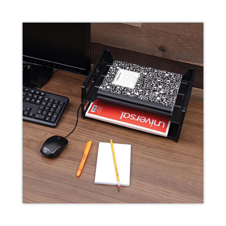 Universal® Recycled Plastic Side Load Desk Trays, 2 Sections, Letter Size Files, 13" x 9" x 2.75", Black (UNV08100)