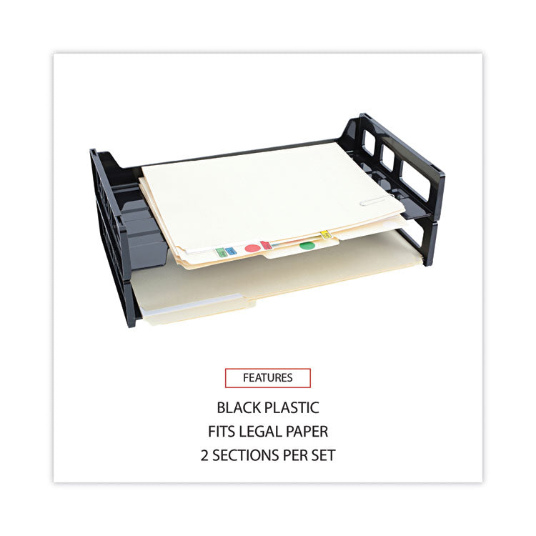 Universal® Recycled Plastic Side Load Desk Trays, 2 Sections, Legal Size Files, 16.25" x 9" x 2.75", Black (UNV08101) Pack of 2