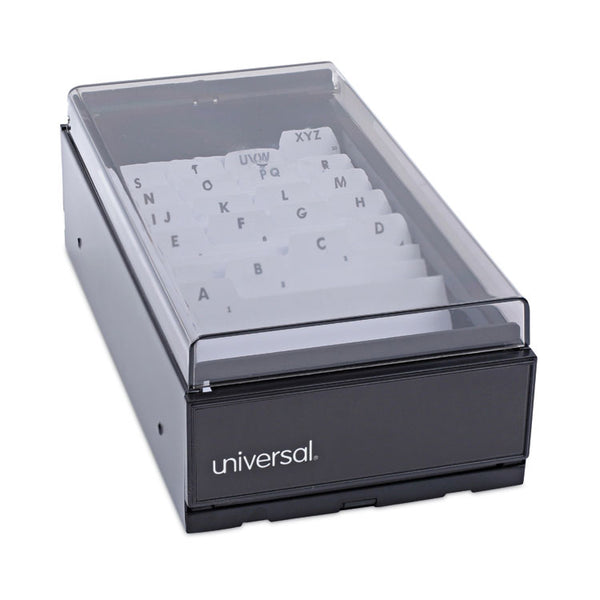 Universal® Business Card File, Holds 600 2 x 3.5 Cards, 4.25 x 8.25 x 2.5, Metal/Plastic, Black (UNV10601)