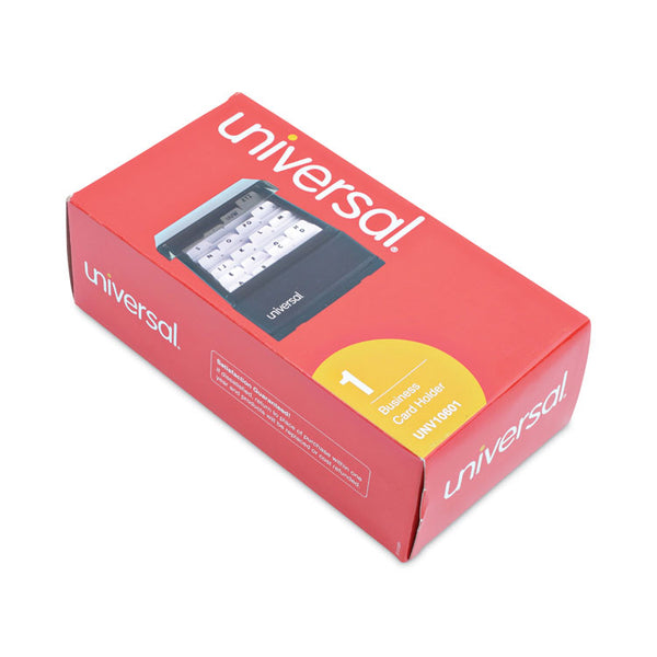 Universal® Business Card File, Holds 600 2 x 3.5 Cards, 4.25 x 8.25 x 2.5, Metal/Plastic, Black (UNV10601)