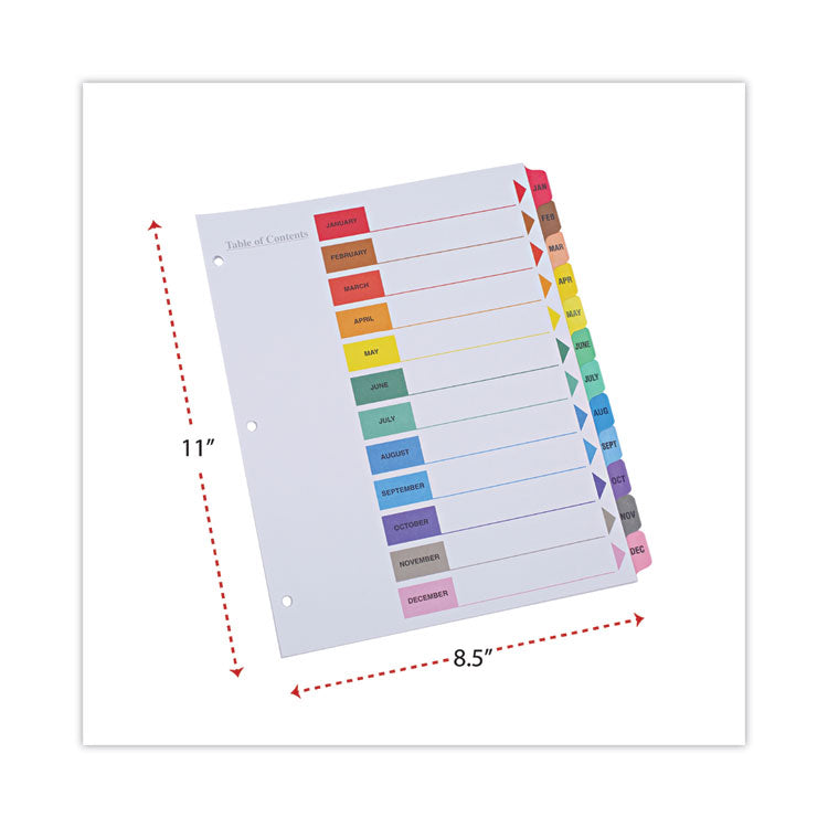 Universal® Deluxe Table of Contents Dividers for Printers, 12-Tab, Jan. to Dec., 11 x 8.5, White, 1 Set (UNV24810)