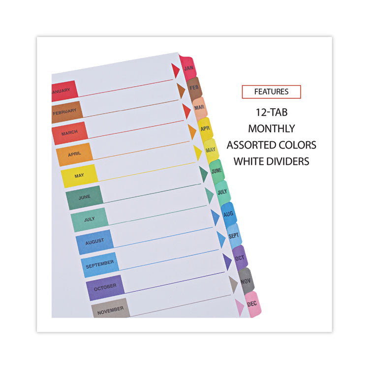 Universal® Deluxe Table of Contents Dividers for Printers, 12-Tab, Jan. to Dec., 11 x 8.5, White, 1 Set (UNV24810)