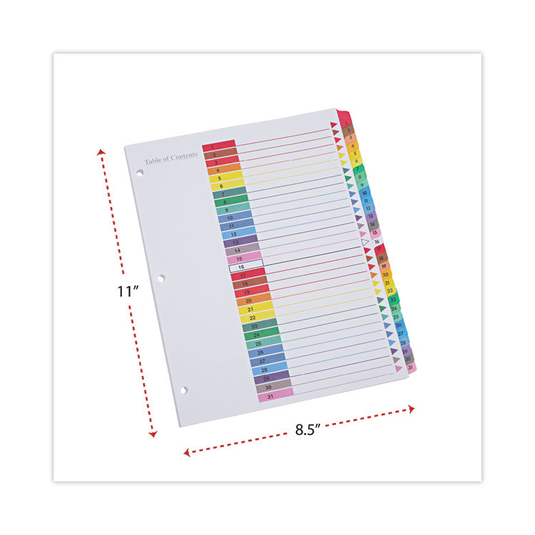 Universal® Deluxe Table of Contents Dividers for Printers, 31-Tab, 1 to 31, 11 x 8.5, White, 1 Set (UNV24814) Set of 31