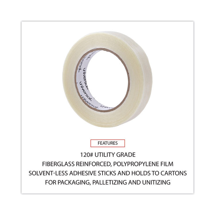 Universal® 120# Utility Grade Filament Tape, 3" Core, 24 mm x 54.8 m, Clear (UNV30024)