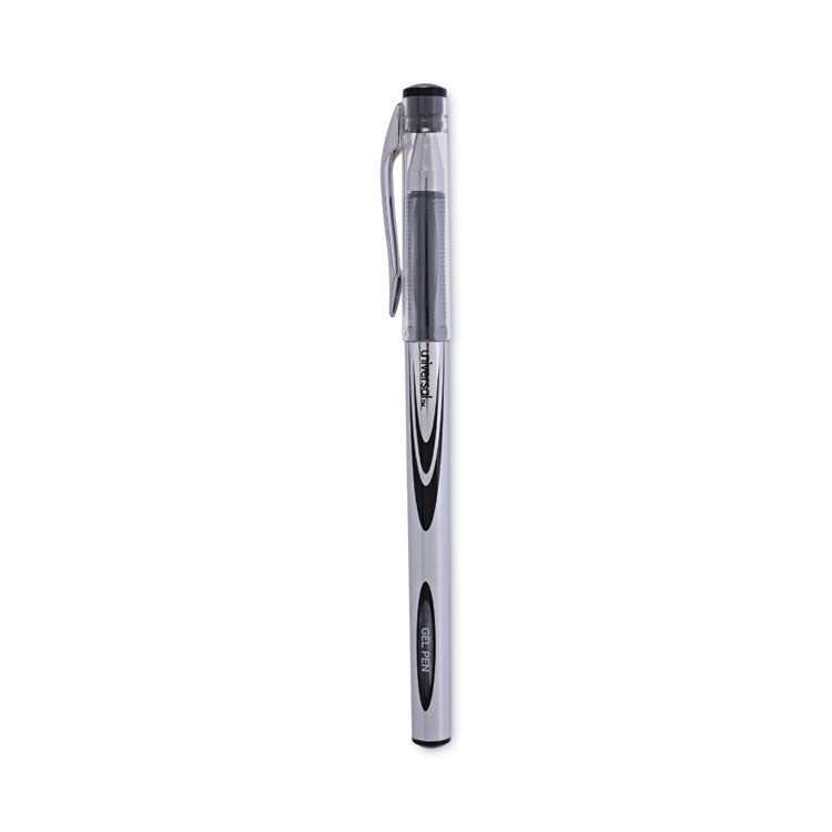 Universal™ Gel Pen, Stick, Medium 0.7 mm, Black Ink, Silver/Black Barrel, Dozen (UNV39620)