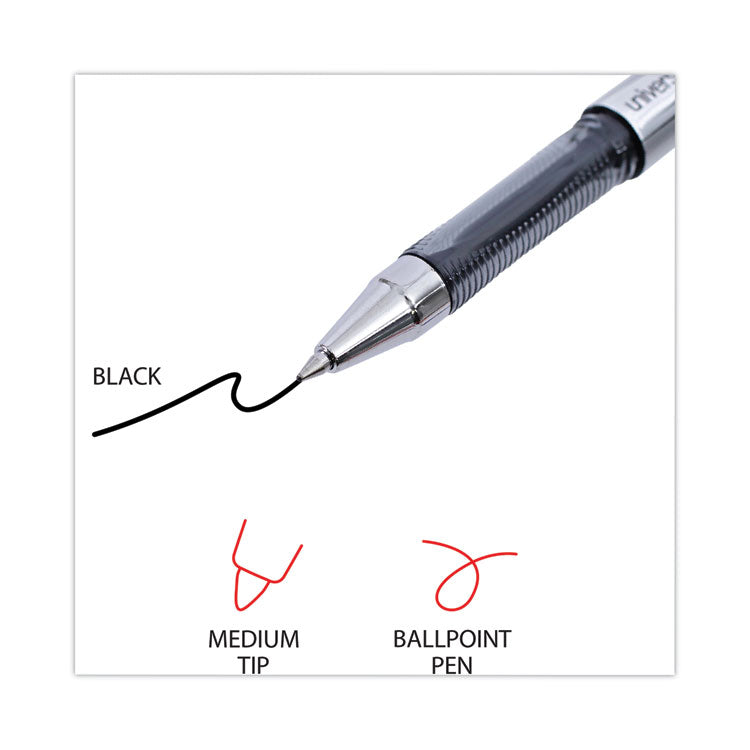 Universal™ Gel Pen, Stick, Medium 0.7 mm, Black Ink, Silver/Black Barrel, Dozen (UNV39620)