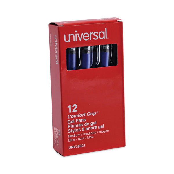 Universal™ Gel Pen, Stick, Medium 0.7 mm, Blue Ink, Silver/Blue Barrel, Dozen (UNV39621)