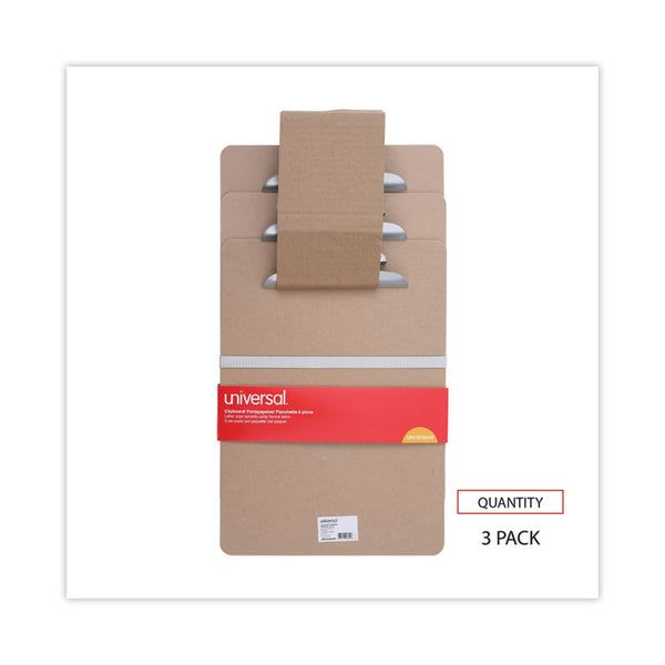 Universal® Hardboard Clipboard, 1.25" Clip Capacity, Holds 8.5 x 11 Sheets, Brown, 3/Pack (UNV40304VP)