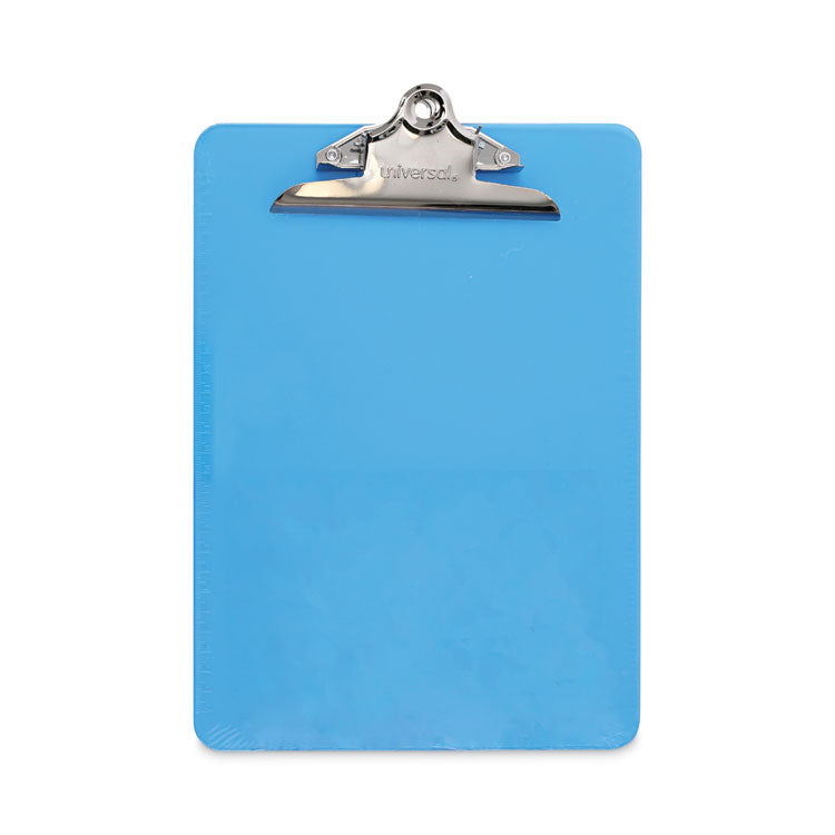 Universal® Plastic Clipboard with High Capacity Clip, 1.25" Clip Capacity, Holds 8.5 x 11 Sheets, Translucent Blue (UNV40307) Each