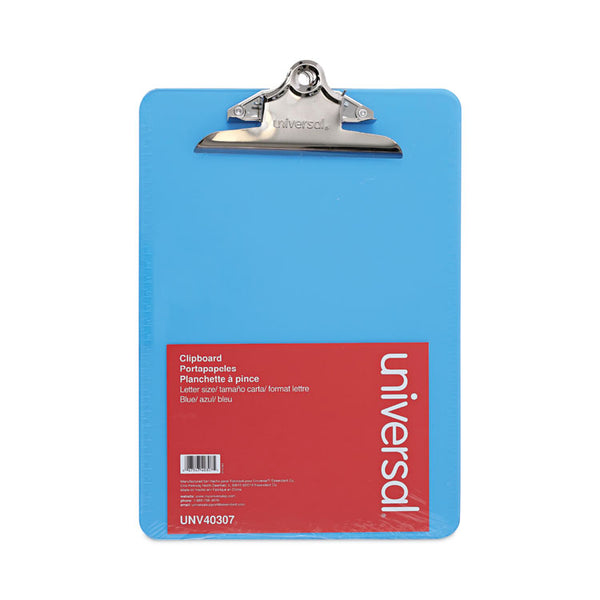 Universal® Plastic Clipboard with High Capacity Clip, 1.25" Clip Capacity, Holds 8.5 x 11 Sheets, Translucent Blue (UNV40307)