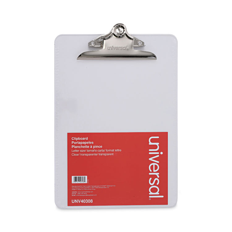 Universal® Plastic Clipboard with High Capacity Clip, 1.25" Clip Capacity, Holds 8.5 x 11 Sheets, Clear (UNV40308)