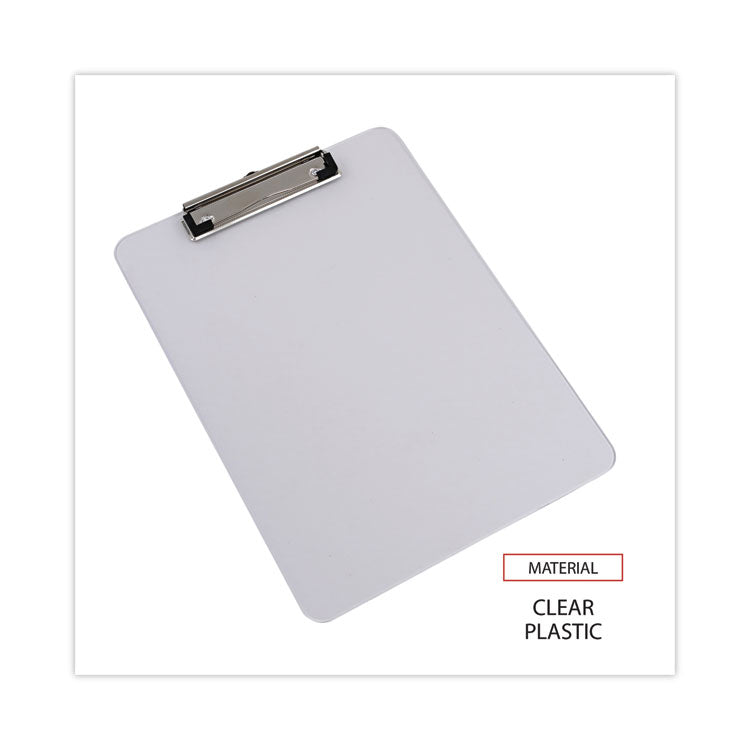 Universal® Plastic Clipboard with Low Profile Clip, 0.5" Clip Capacity, Holds 8.5 x 11 Sheets, Clear (UNV40310)