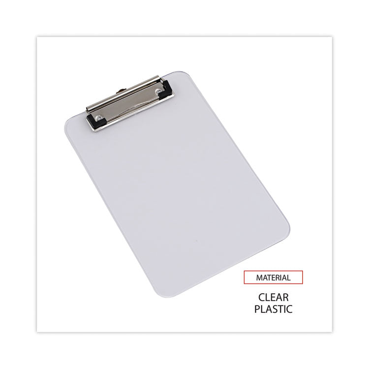 Universal® Plastic Clipboard with Low Profile Clip, 0.5" Clip Capacity, Holds 5 x 8 Sheets, Clear (UNV40312)